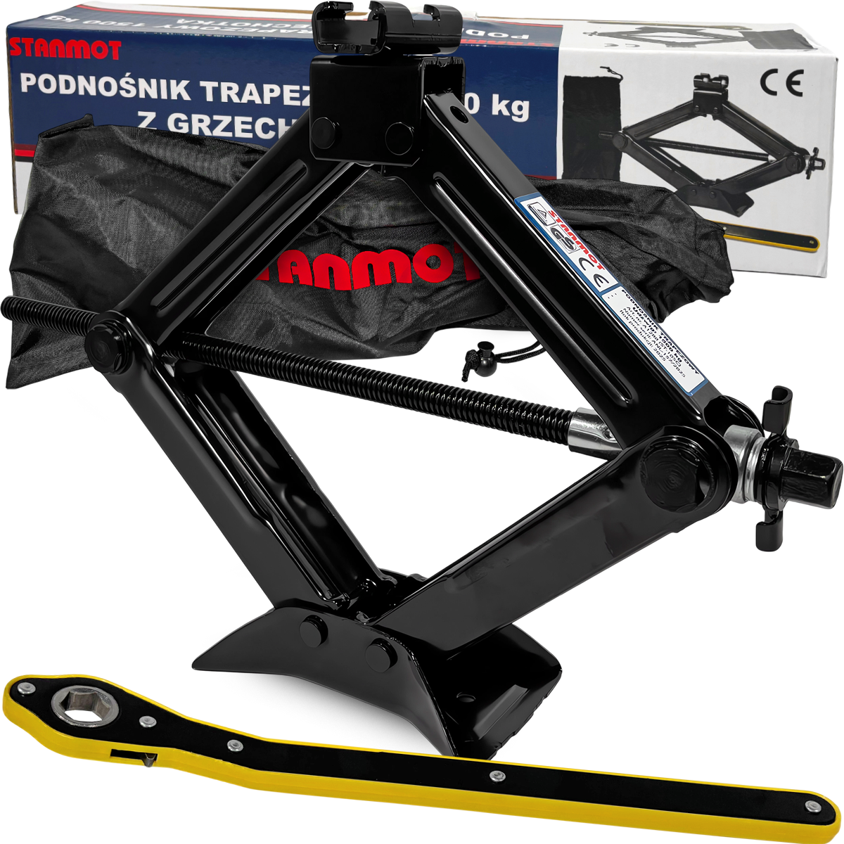 PODNOŚNIK TRAPEZOWY LEWAREK SAMOCHODOWY 1,5T KLUCZ Z GRZECHOTKĄ POKROWIEC