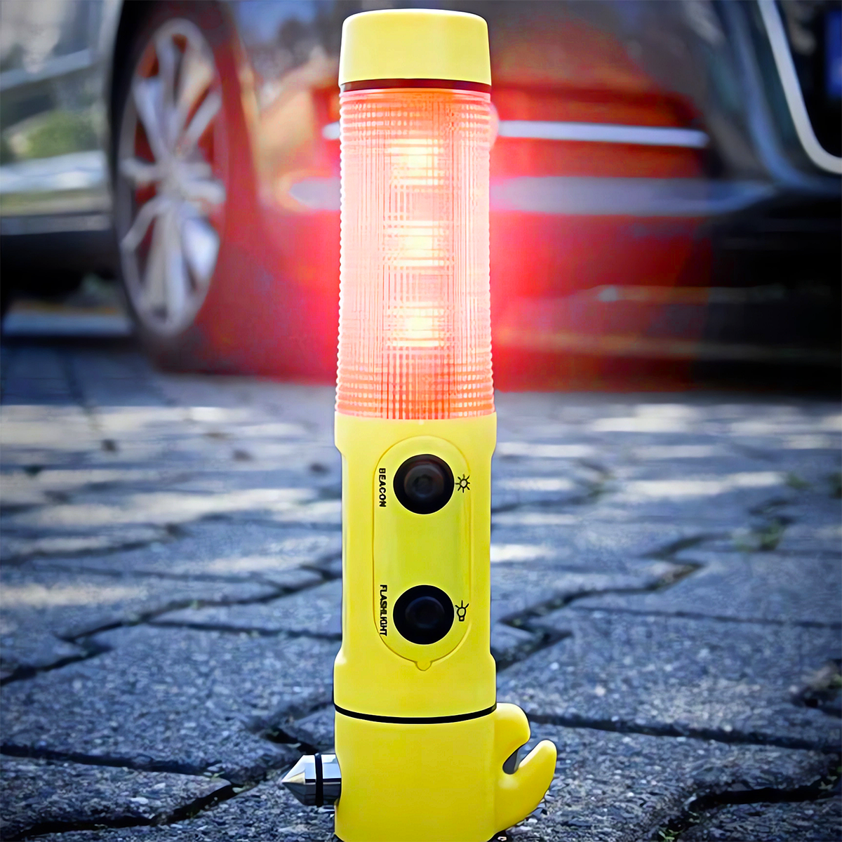 LATARKA ŻYCIA MŁOTEK BEZPIECZEŃSTWA 4W1 LED MAGNES NOŻYK DO PASÓW SURVIWAL