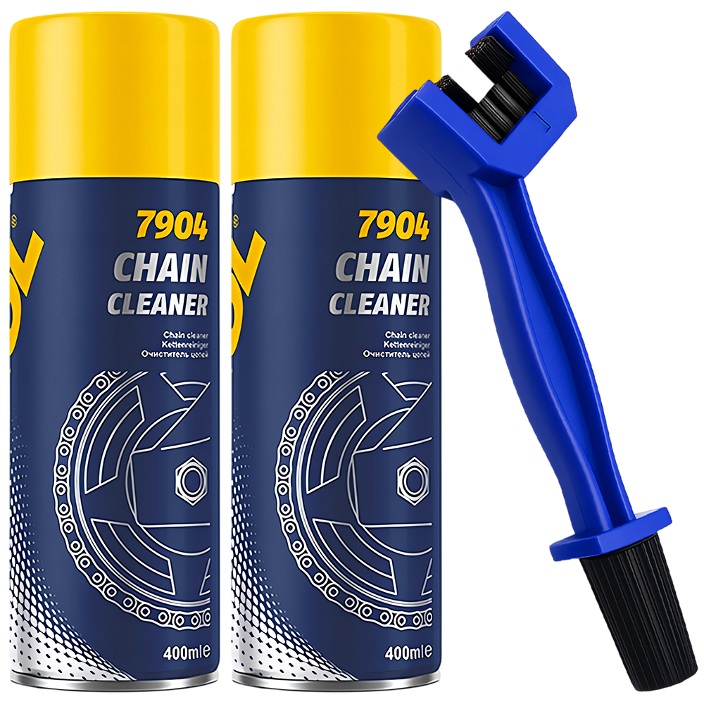 ZESTAW SZCZOTKA DO CZYSZCZENIA ŁAŃCUCHA + 2 ZMYWACZE MANNOL 400ML CLEANER