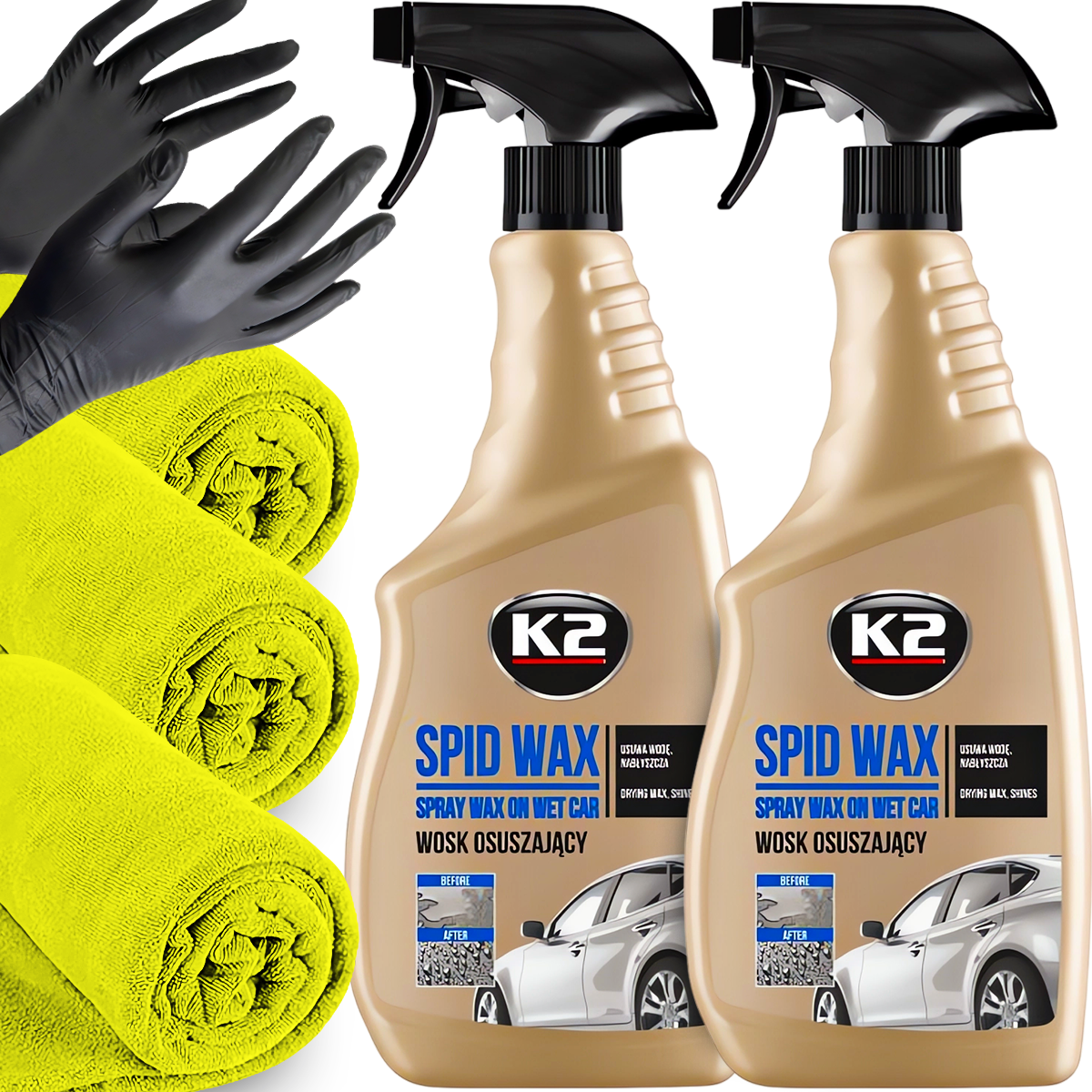 2x Spid Wax Wosk Na Mokro Do Lakieru Nabłyszczający 3x Mikrofibra Rękawiczk