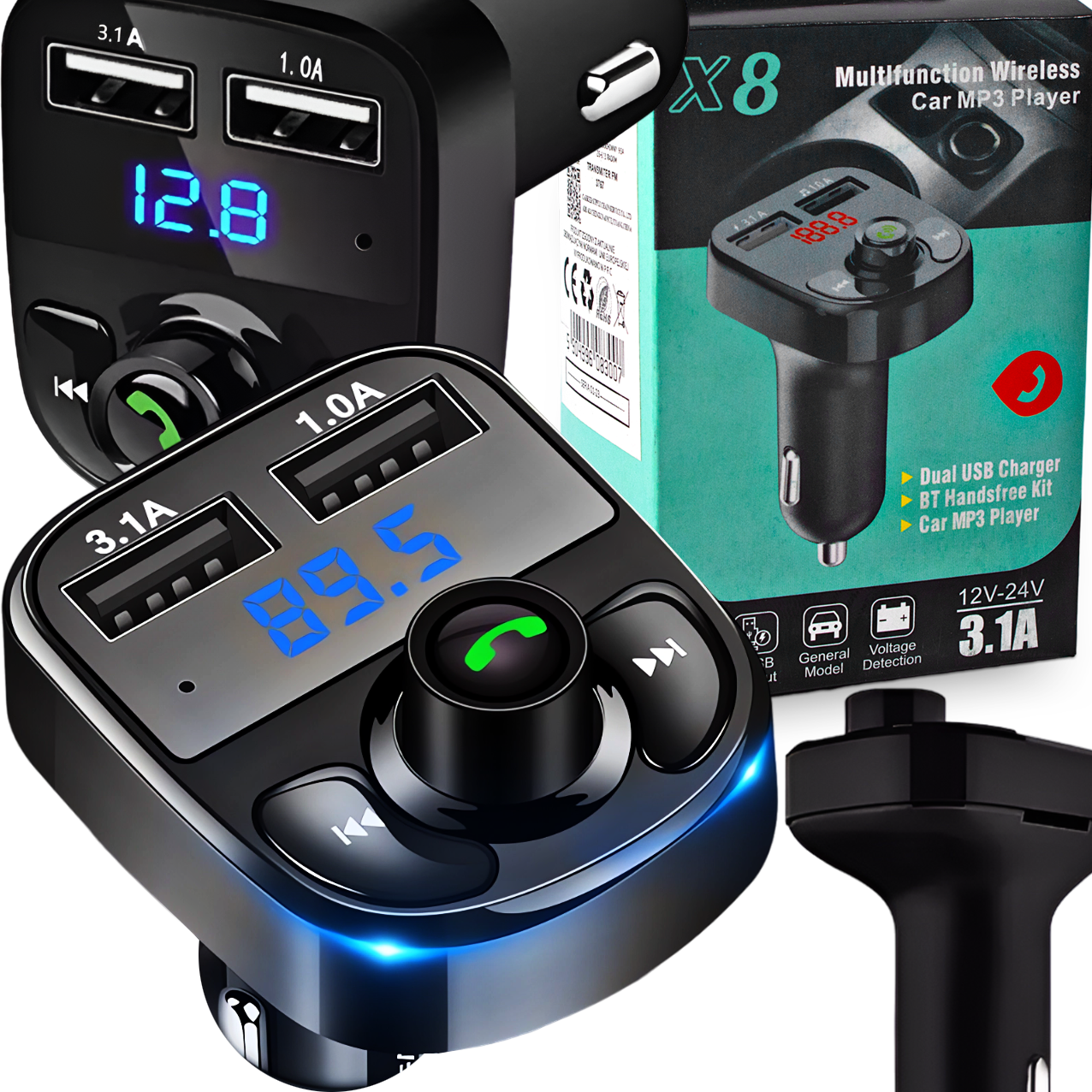 TRANSMITER BLUETOOTH FM MP3 ŁADOWARKA ODTWARZACZ 2X USB AUDIO BT