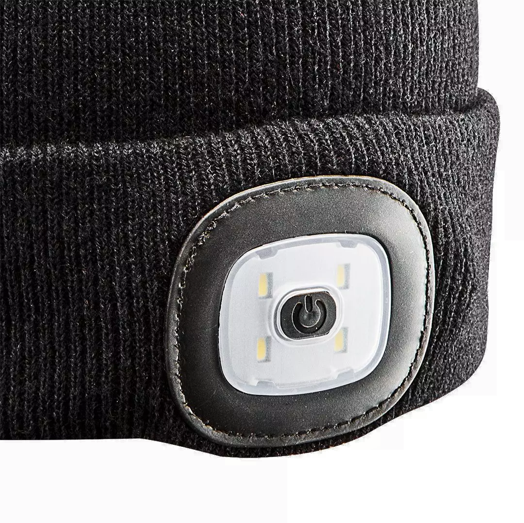 Czapka Zimowa LED Ciepła Z Lampką Czołową Dwustronna Latarka Ładowana USB