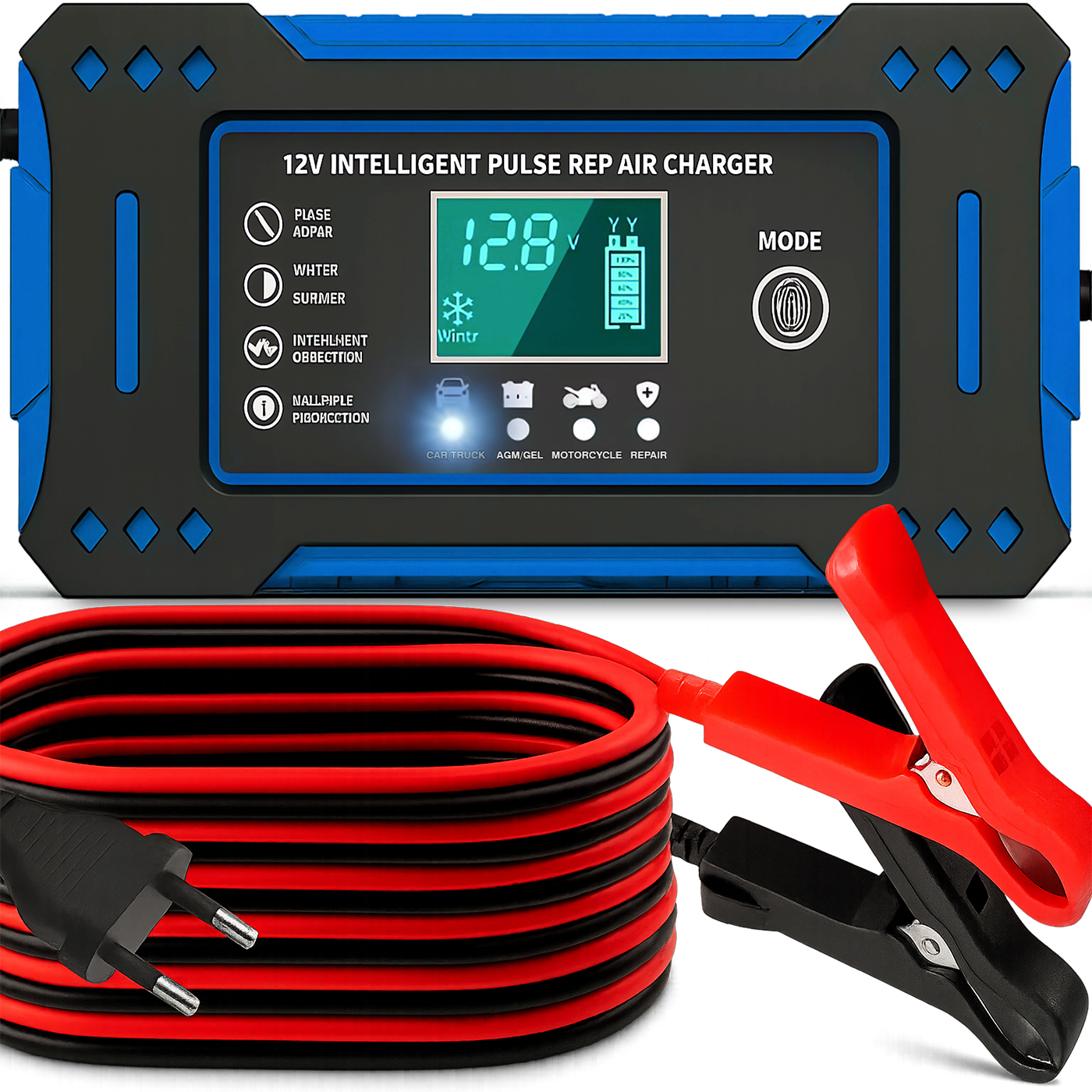 Prostownik Samochodowy 12V 24V Automatyczny z Funkcją Naprawy Akumulatorów