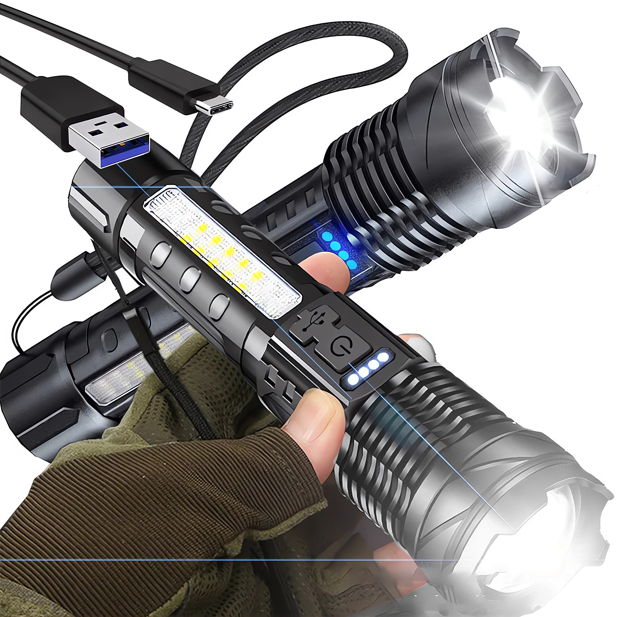 LATARKA AKUMULATOROWA LED 30W ŁADOWANA Z USB-C ZOOM OŚWIETLENIE SYGNALIZACY