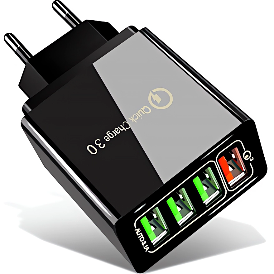 SZYBKA ŁADOWARKA SIECIOWA 4X USB QC 3.0 KABEL 3W1 LIGHTNING MICRO-USB USB C