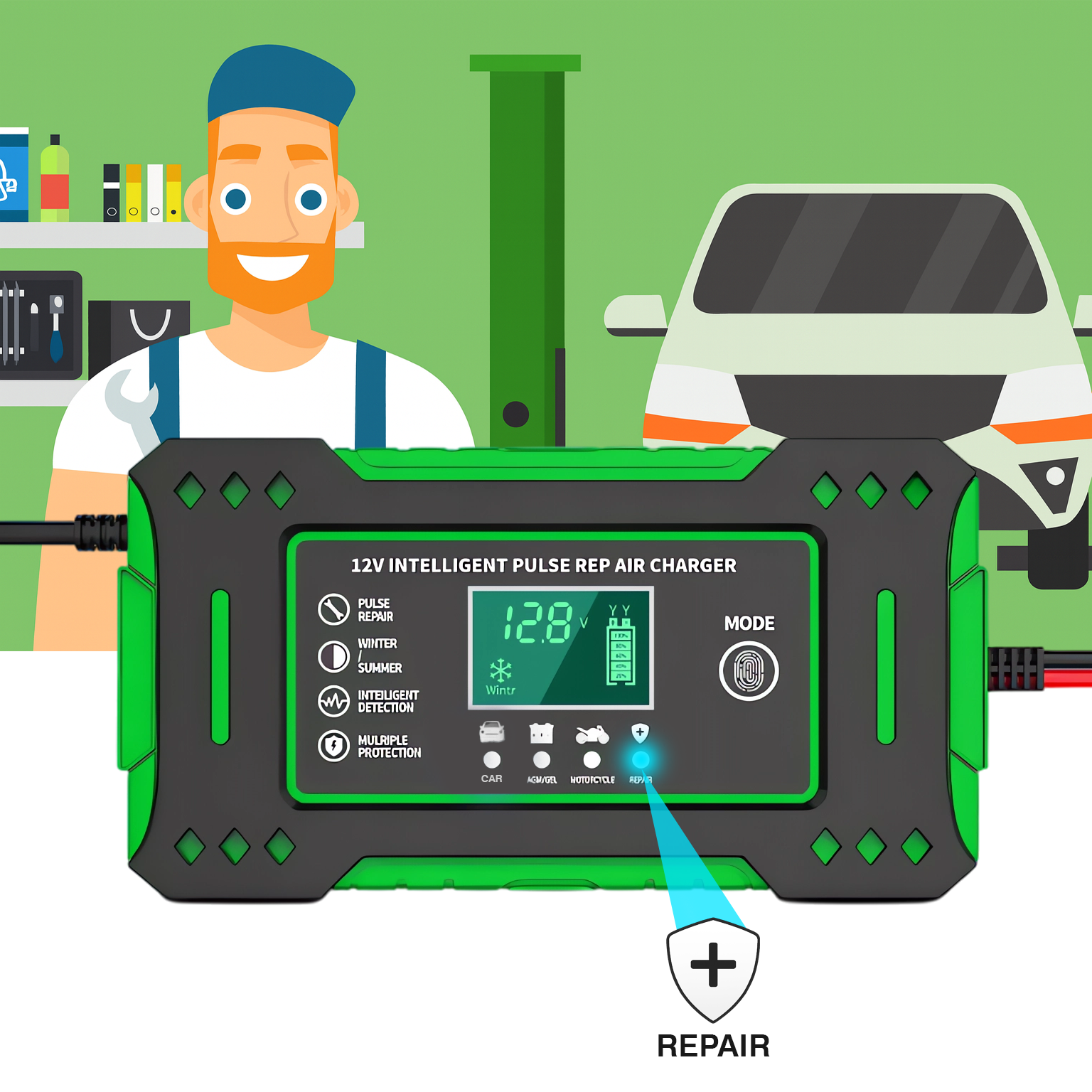 Prostownik SAMOCHODOWY AUTOMATYCZNY Z FUNKCJĄ NAPRAWY AKUMULATORÓW 12V 24V