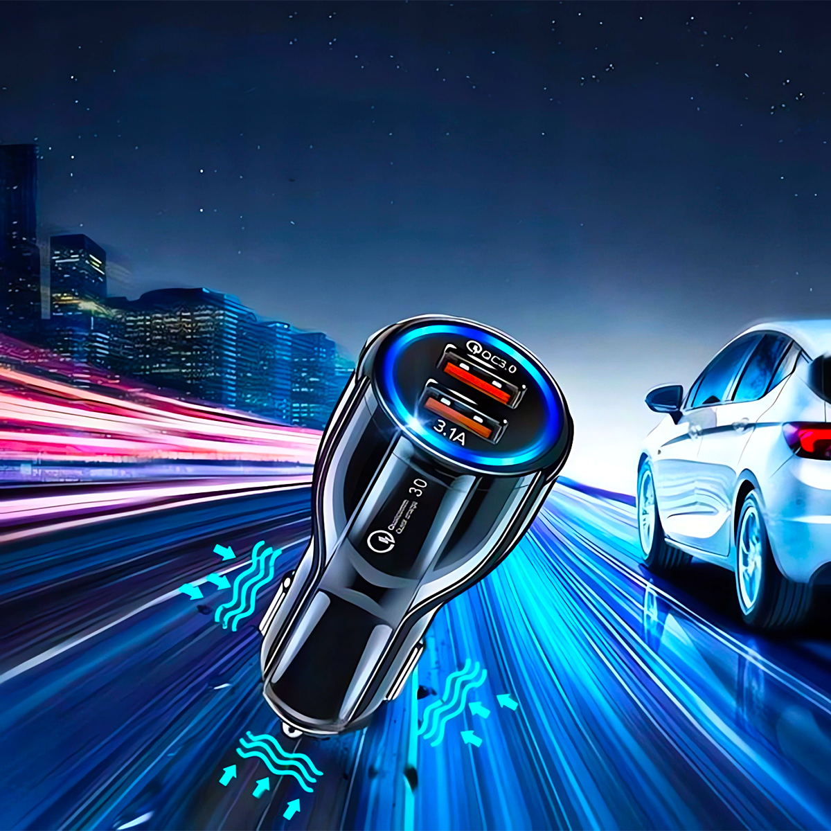 ŁADOWARKA 2x USB QUICK CHARGE 3.0 KABEL USB 3W1 LIGHTNING MICRO USB C 120CM