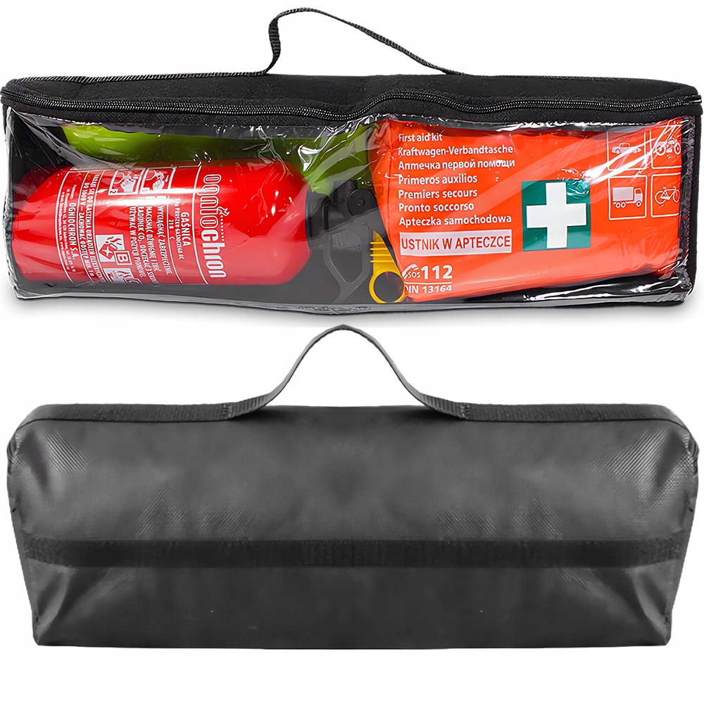 GAŚNICA 1KG TRÓJKĄT APTECZKA KAMIZELKA ZESTAW ŻARÓWEK ZAPASOWYCH TORBA