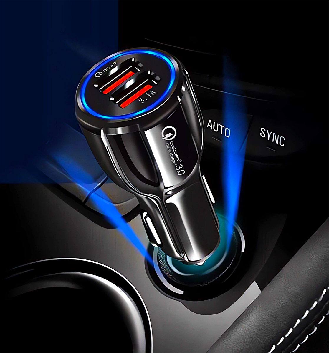 ŁADOWARKA 2x USB QUICK CHARGE 3.0 KABEL USB 3W1 LIGHTNING MICRO USB C 120CM