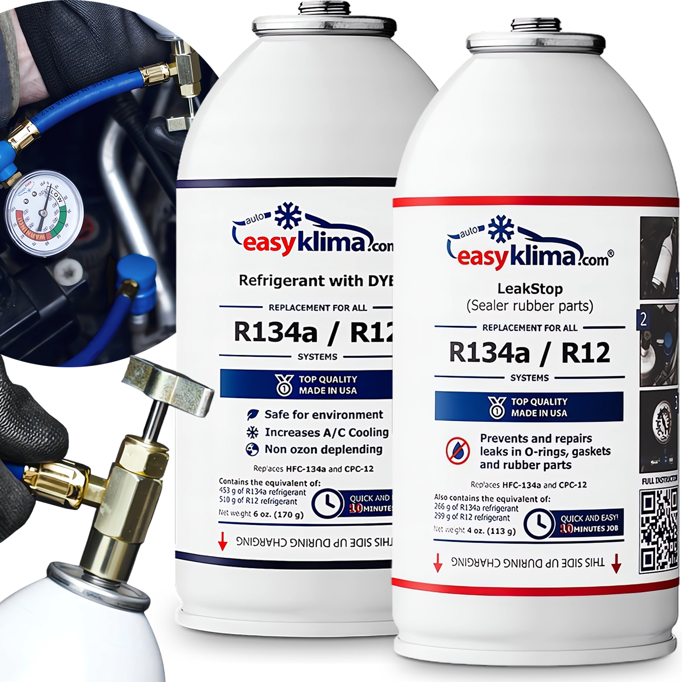 Zestaw Czynnik chłodniczy R134a + Uszczelniacz R134a 719g EasyKlima