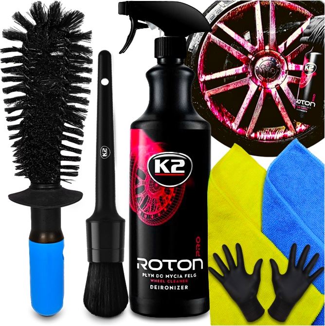 K2 ZESTAW DETAILINGOWY ROTON PRO PŁYN MYCIA FELG SZCZOTKA MIKROFIBRA