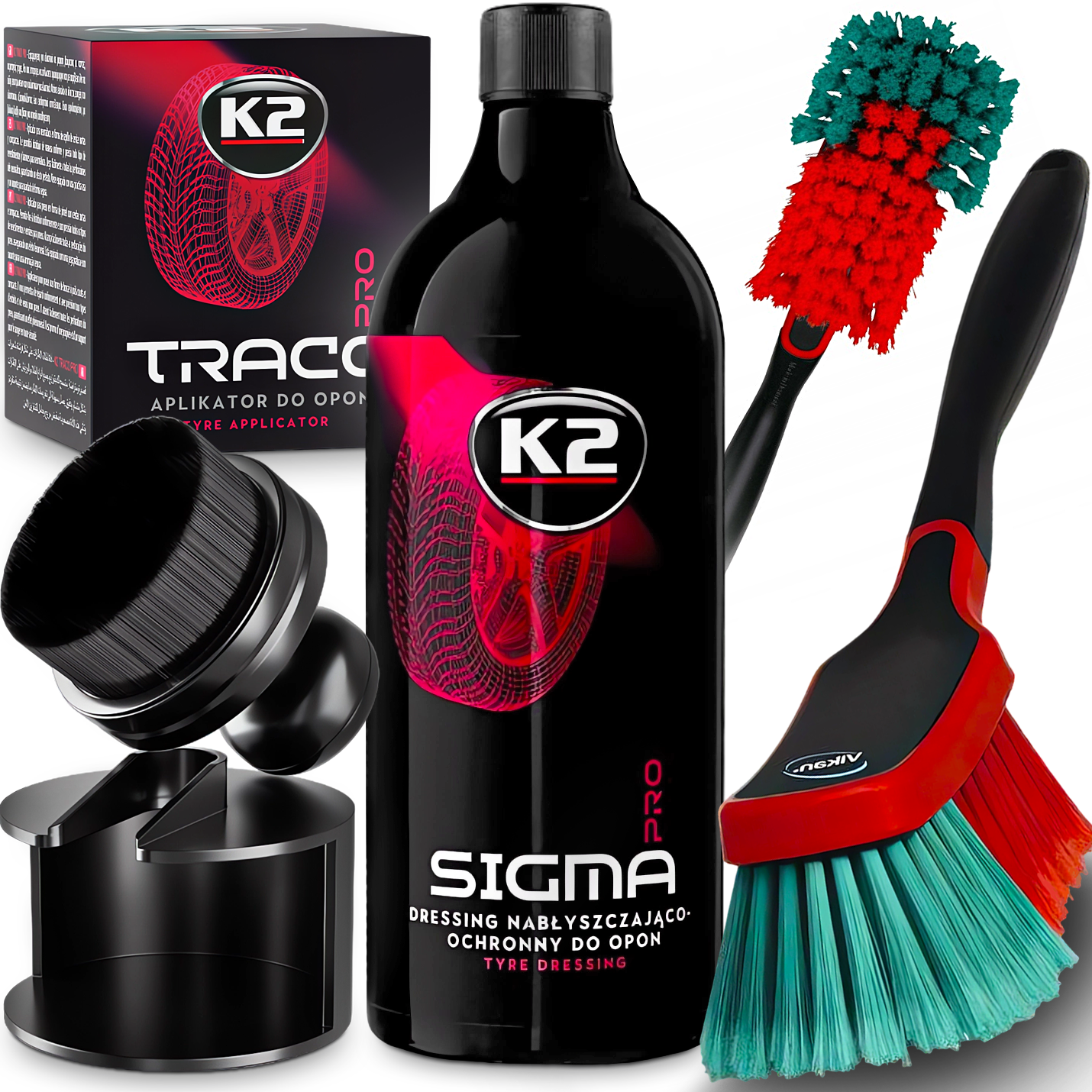 K2 SIGMA 1L DRESSING DO NABŁYSZCZANIA OPON SZCZOTKA DO FELG VIKAN APLIKATOR