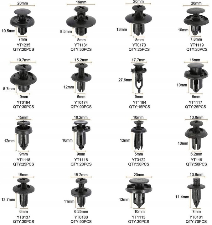 ZESTAW SPINKI KOŁKI SAMOCHODOWE 620 SZT + ŚCIĄGACZ