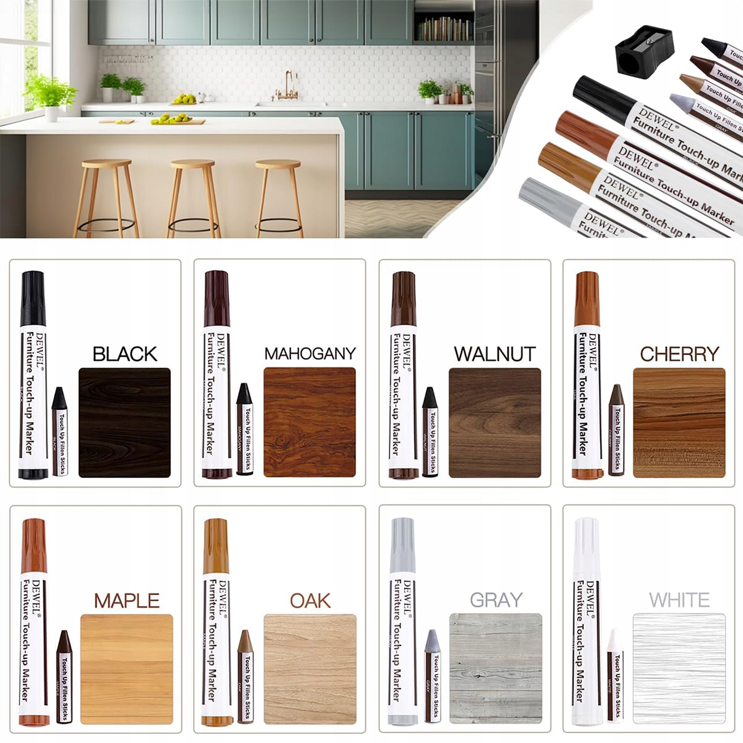 Zestaw DO NAPRAWY PANELI mebli markery WOSK NAPRAWCZY drzwi drewna RYS 42el