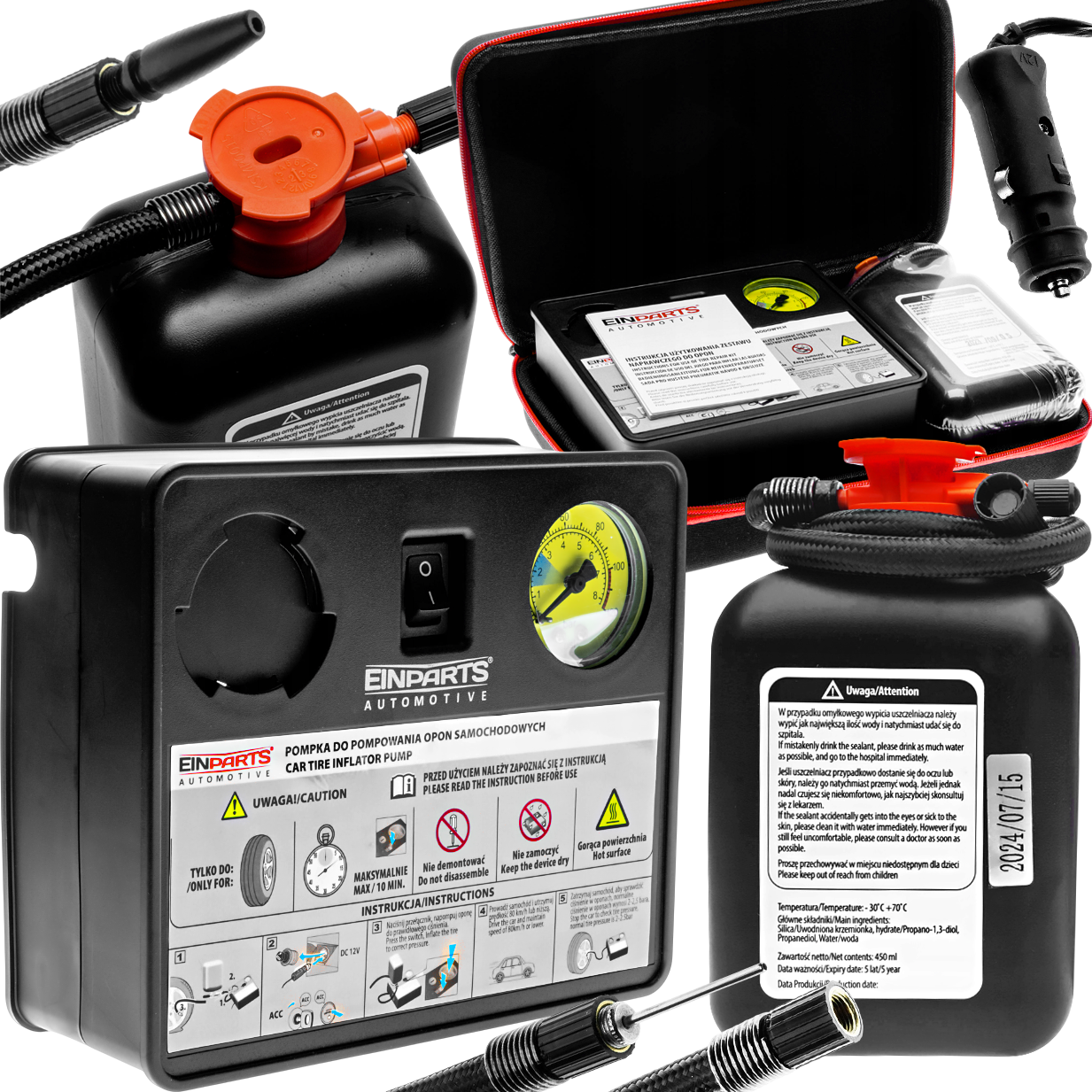 ZESTAW NAPRAWCZY DO OPON KÓŁ PŁYNNA DOJAZDÓWKA USZCZELNIACZ 450ml KOMPRESOR
