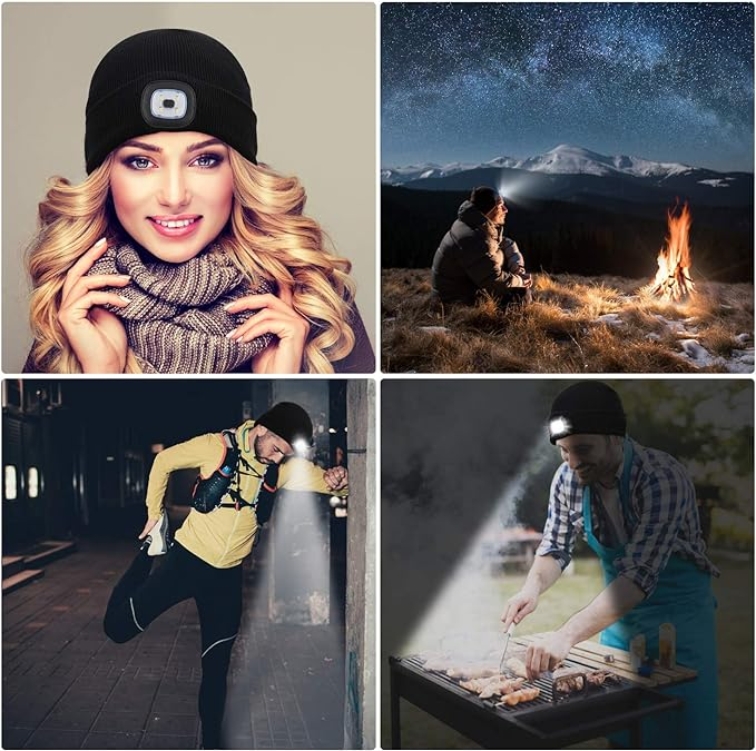 Czapka Zimowa LED Ciepła Z Lampką Czołową Dwustronna Latarka Ładowana USB