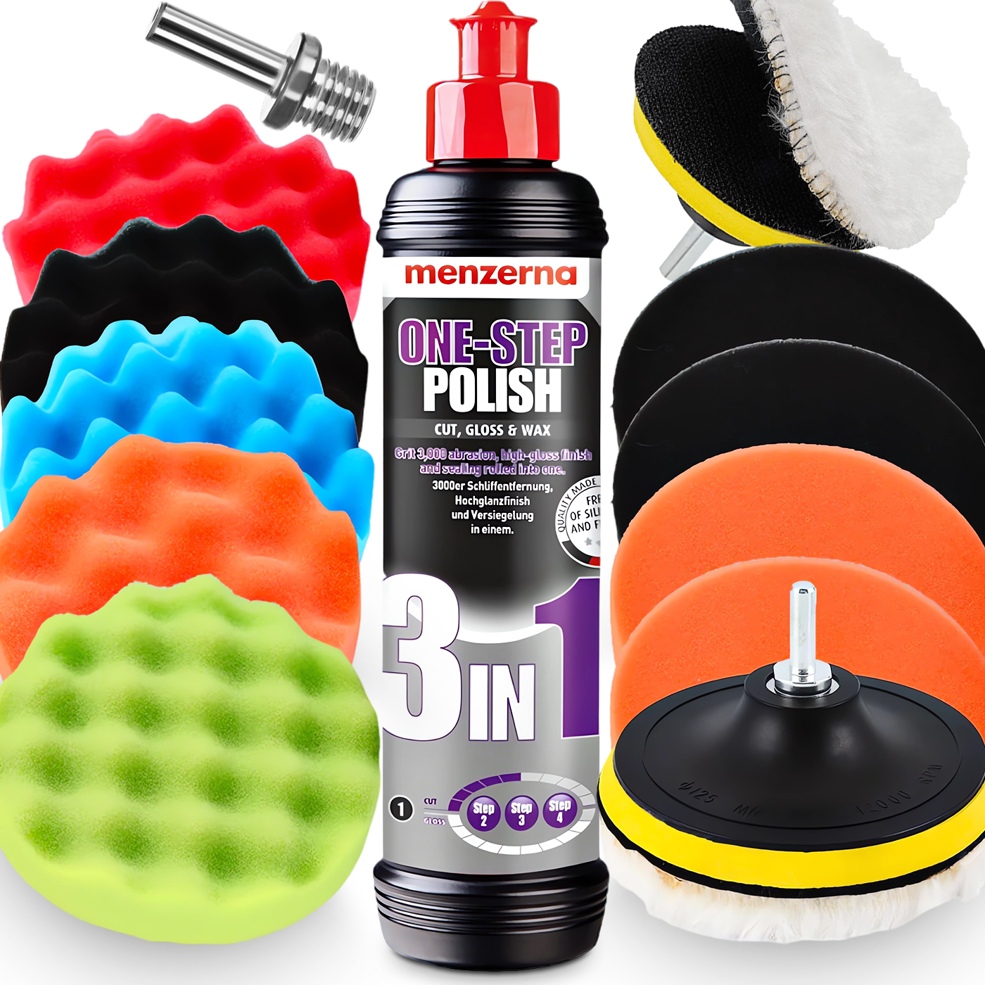 MENZERNA 3in1 3w1 One Step Zestaw Do Jednoetapowego Polerowania Lakieru