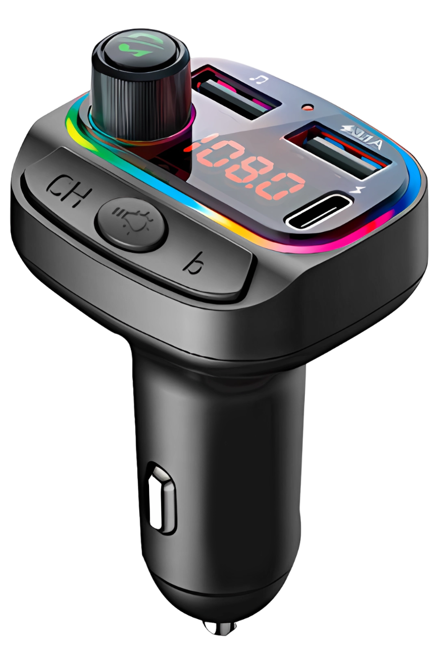 Transmiter FM BT PD 24W QC3.0 KABEL USB 3W1 LIGHTNING MICRO-USB USB C