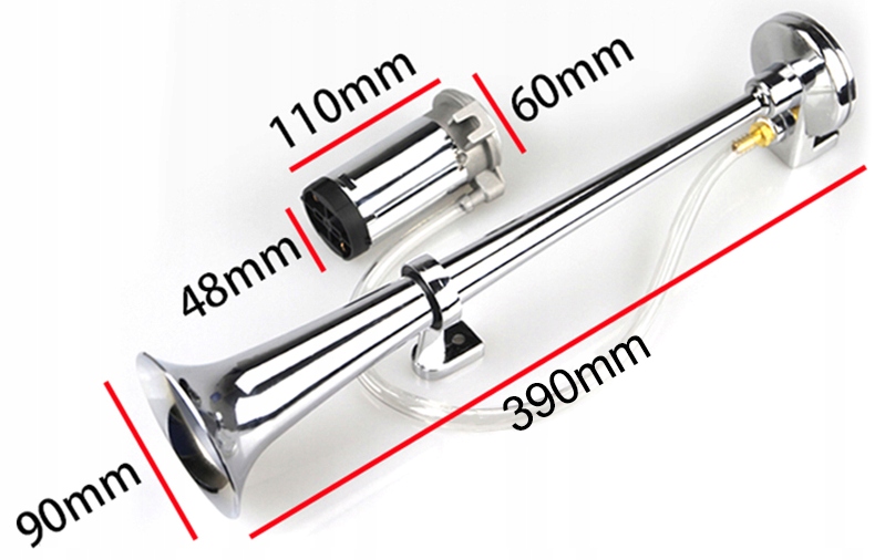 KLAKSON CHROM POJEDYNCZY Z KOMPRESOREM 12V