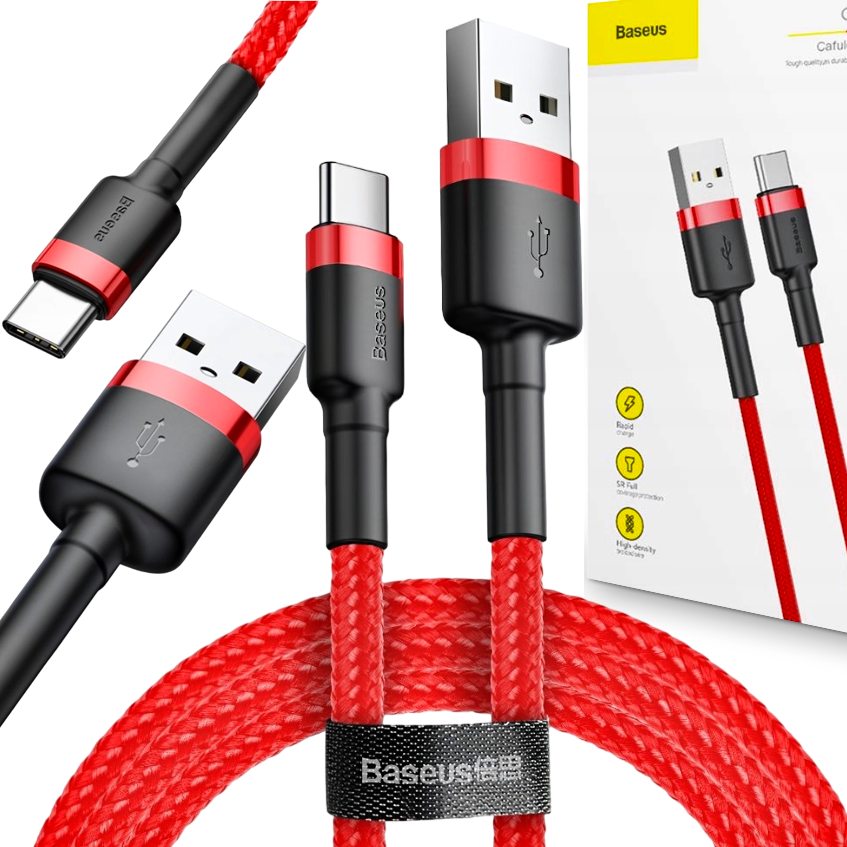 BASEUS MOCNY KABEL USB USB-C TYP-C PRZEWÓD OPLOT QUICK CHARGE 3.0 2A 3M