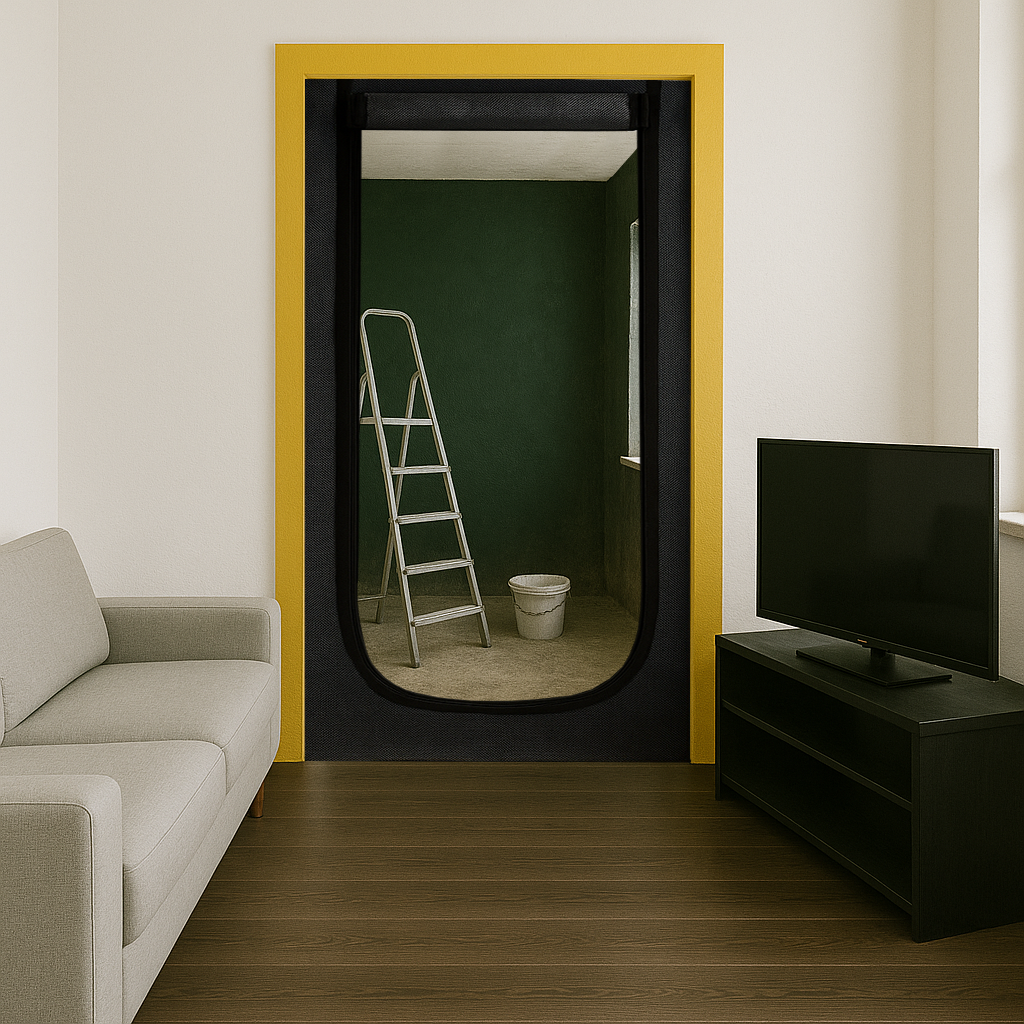 DRZWI REMONTOWE BUDOWLANE KURTYNA PRZECIWPYŁOWA Z ZAMKIEM U TAŚMA NIEBIESKA