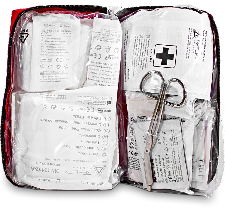 Gaśnica 2KG Apteczka DIN13164 Samochodowa Trójkąt Kamizelka Torba Rękawiczki