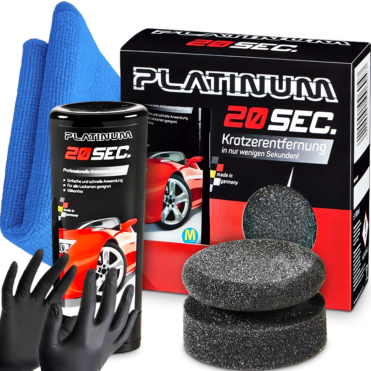 ZESTAW DO USUWANIA RYS ZARYSOWAŃ PASTA GĄBKA PLATINUM MIKROFIBRA RĘKAWICZKI