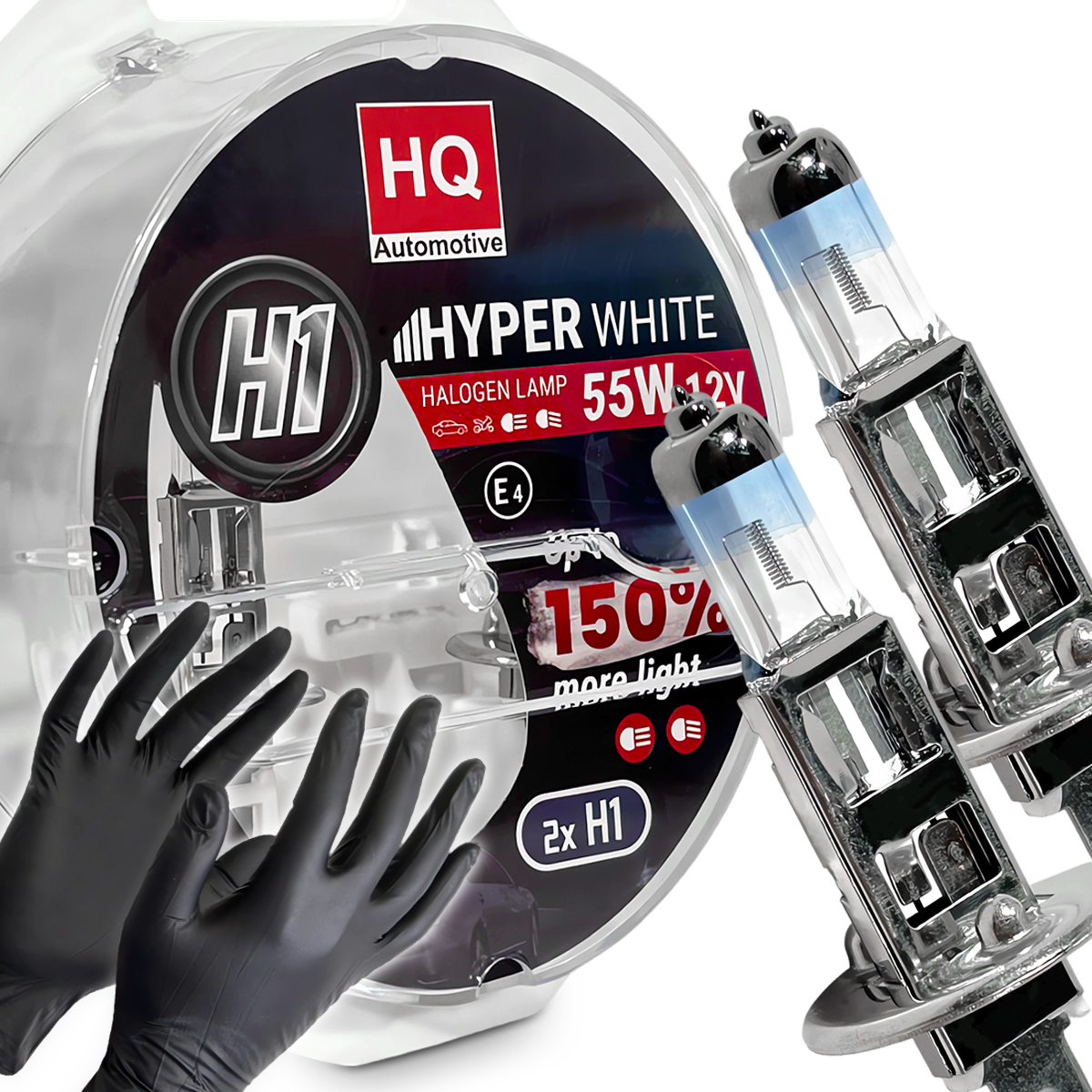 Żarówki H1 HQ Automotive +150% Więcej Światła Hyper White 55W 12V Białe