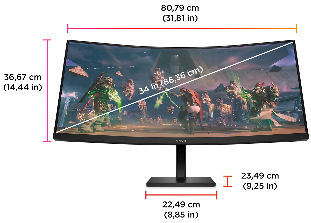 Monitor HP Omen 34c Curved Gaming WQHD VA 165Hz HDR 400 34 cale 3440x1440 HDMI DisplayPort VESA AMD FreeSync