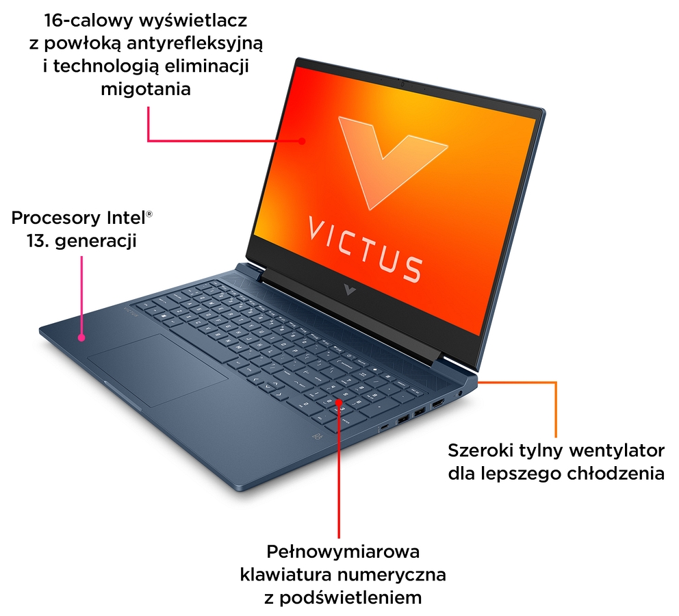 HP Victus Gaming 16 FullHD IPS 144Hz Intel Core i5-14500HX 14-rdzeni 16GB DDR5 512GB SSD NVMe NVIDIA GeForce RTX 4060 8GB