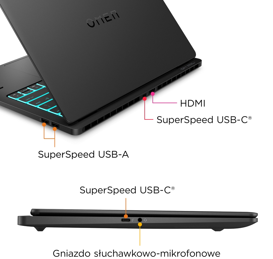 HP OMEN Transcend 14 3K OLED 120Hz Intel Core Ultra 9 285H 16-rdzeni 32GB LPDDR5x 1TB SSD NVMe NVIDIA GeForce RTX 5070 8GB W11