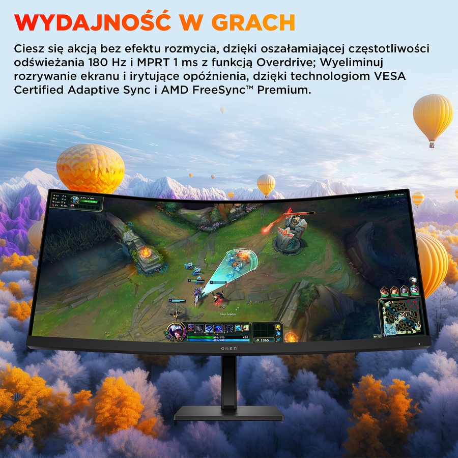 Monitor HP Omen 34c G2 Curved Gaming WQHD VA 180Hz HDR 400 34 cale 3440x1440 HDMI DisplayPort VESA AMD FreeSync