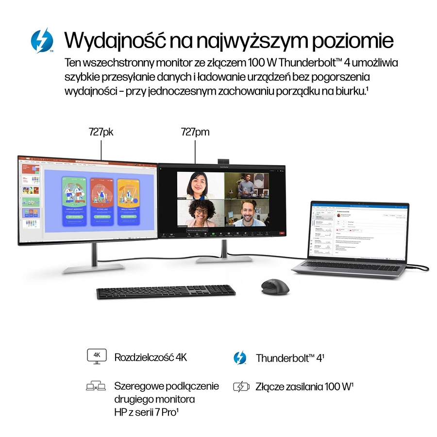 Monitor HP Series 7 Pro 727pm 4K UHD 27 cali IPS Black 3840x2160 HDMI DisplayPort Thunderbolt USB-C VESA pivot kamerka 8K135AA