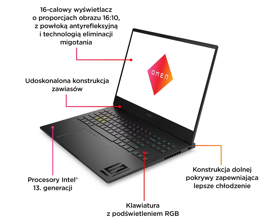 HP OMEN TRANSCEND 16-U0011NW 8R4F2EAR#AKD HP OMEN Transcend 16 WQXGA IPS 240Hz Intel Core i7-13700HX 16-rdzeni 32GB DDR5 1TB SSD NVMe NVIDIA GeForce RTX 4070 8GB Win11