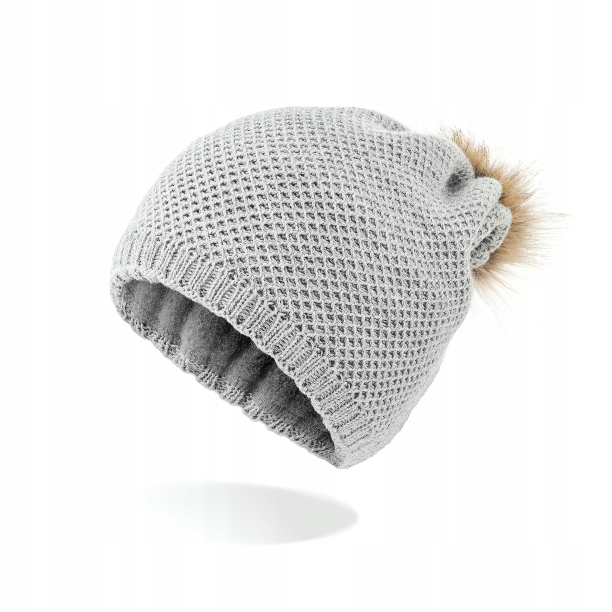 CZAPKA ZIMOWA DAMSKA SZARA Z POMPONEM D1