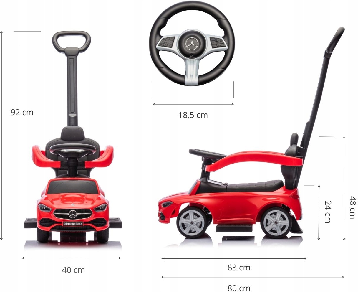 Jeździk Milly Mally Pojazd MERCEDES C-CLASS RĄCZKA PCHACZ MULTIMEDIALNY