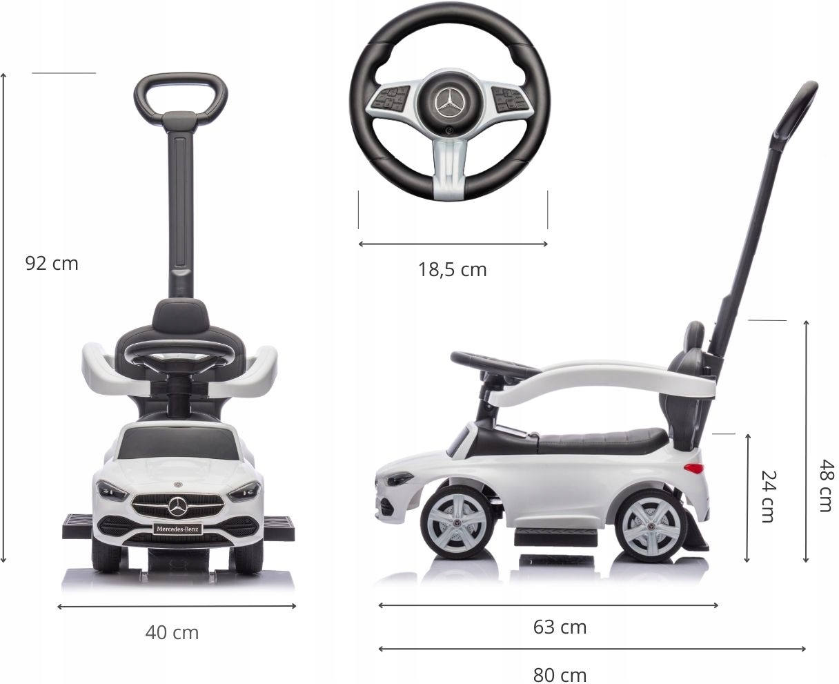 Jeździk Milly Mally Pojazd MERCEDES C-CLASS RĄCZKA PCHACZ MULTIMEDIALNY