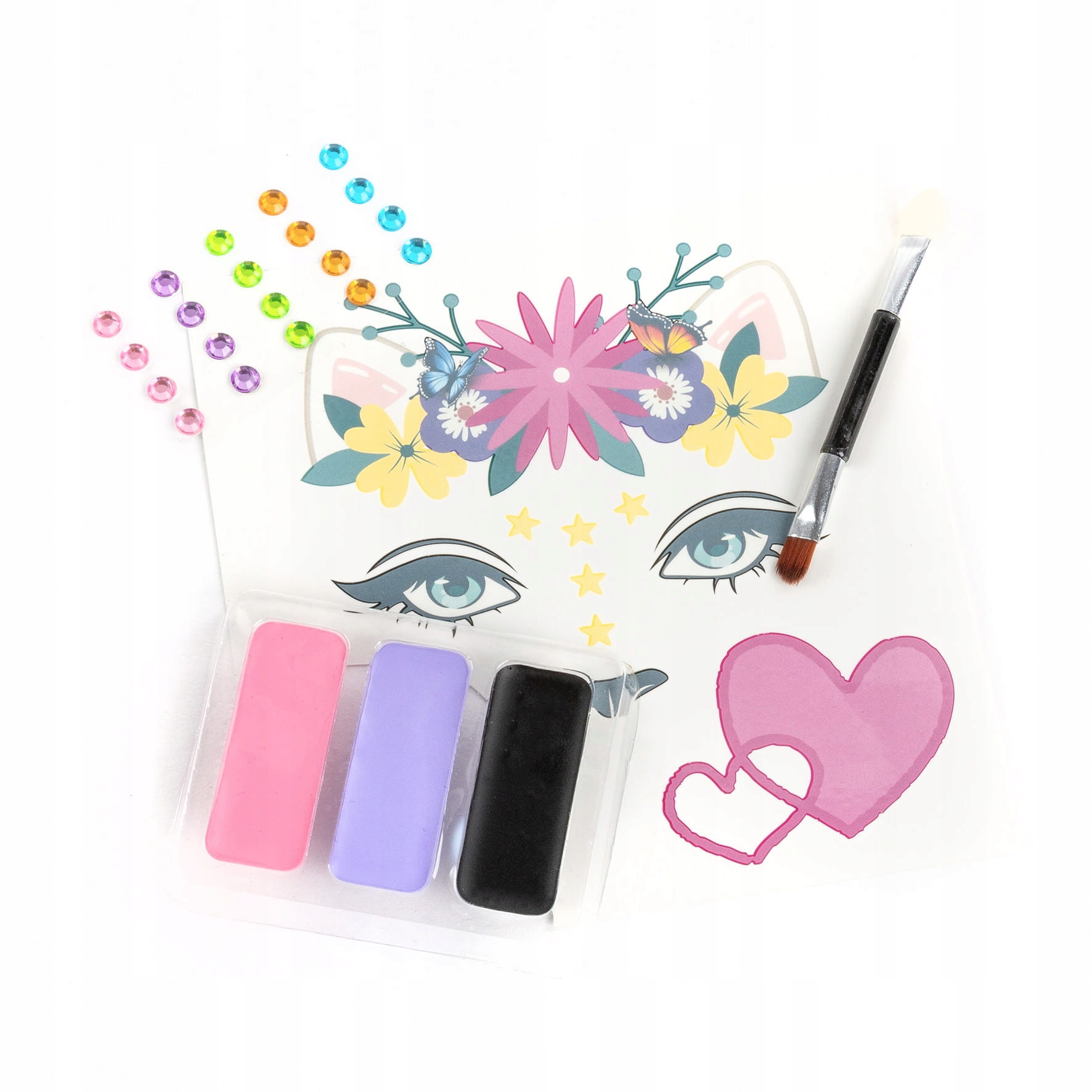 KIDEA ZESTAW FARBKI DO MALOWANIA TWARZY Z DIAMENTAMI I KALKOMANIĄ KOTEK