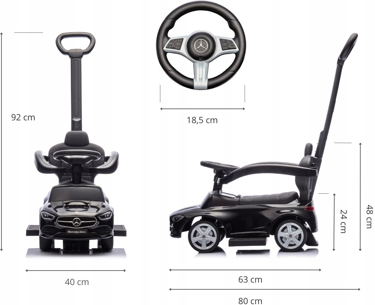 Jeździk Milly Mally Pojazd MERCEDES C-CLASS RĄCZKA PCHACZ MULTIMEDIALNY