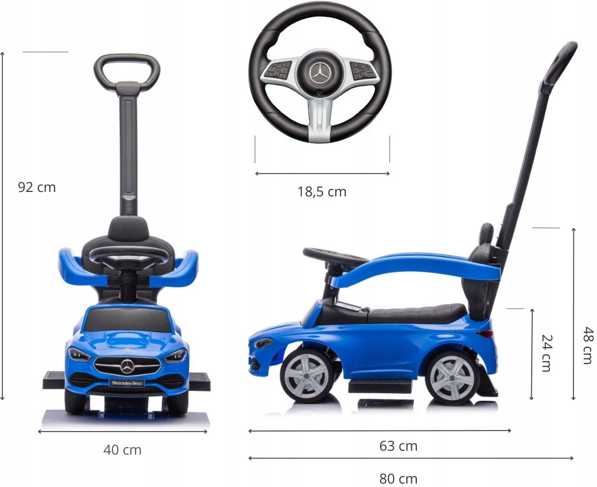 Jeździk Milly Mally Pojazd MERCEDES C-CLASS RĄCZKA PCHACZ MULTIMEDIALNY