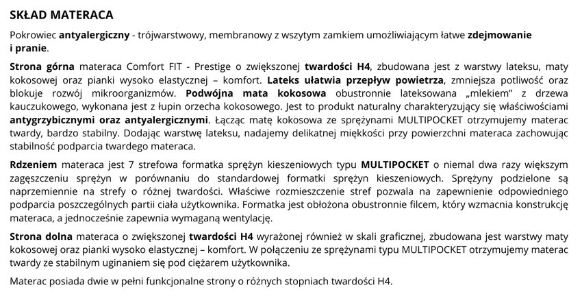 MATERAC CMFIT 80x200 2xKOKOS, Multipocket 25cm