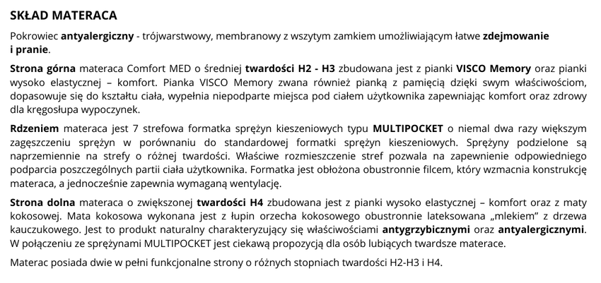 MATERAC CMMED 80x200 KOKOS, VISCO-Memory Multipocket 23cm