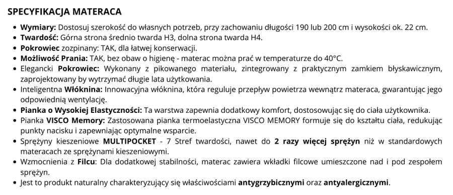 MATERAC COMFORT VISCO 90x190 SPRĘŻYNY KIESZENIOWE MULTIPOCKET 22 cm