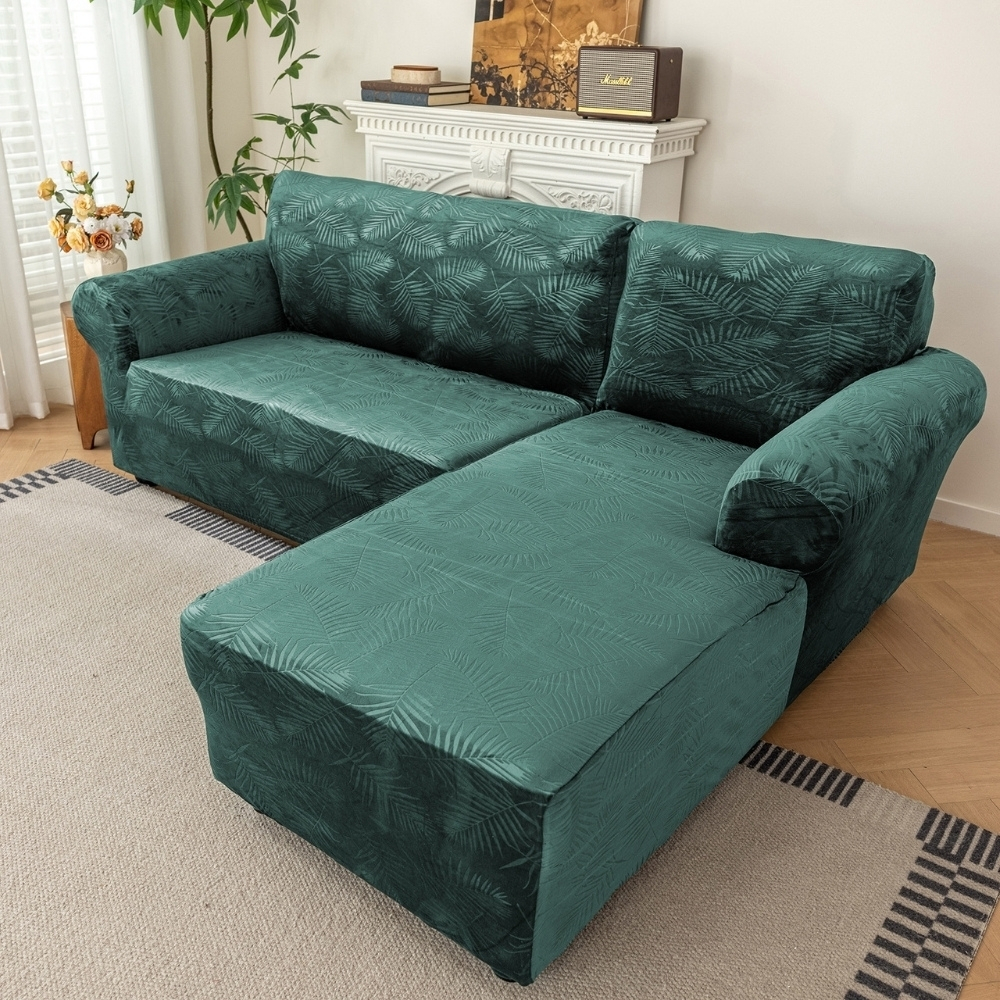 POKROWIEC NA NAROŻNIK KANAPĘ SOFĘ WELUR PREMIUM PALMOWE LIŚCIE PRAWY 3+2OS