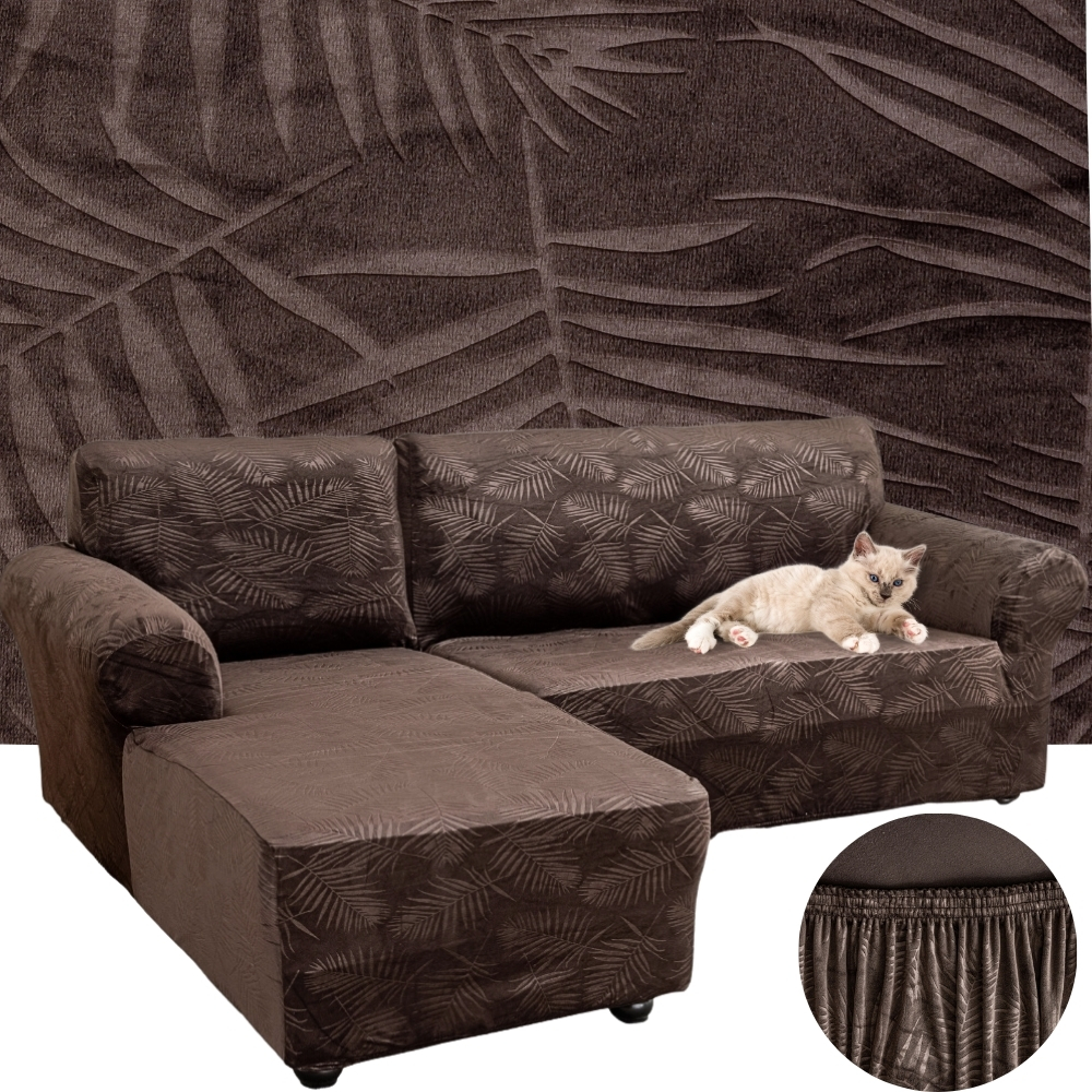 POKROWIEC NA NAROŻNIK KANAPĘ SOFĘ WELUR OEKO TEX PALMOWE LIŚCIE LEWY 3+2 OS