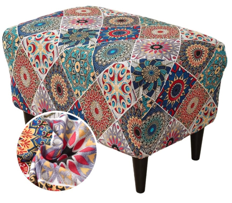 POKROWIEC NA PODNÓŻEK PUF ELASTYCZNY WZÓR RETRO