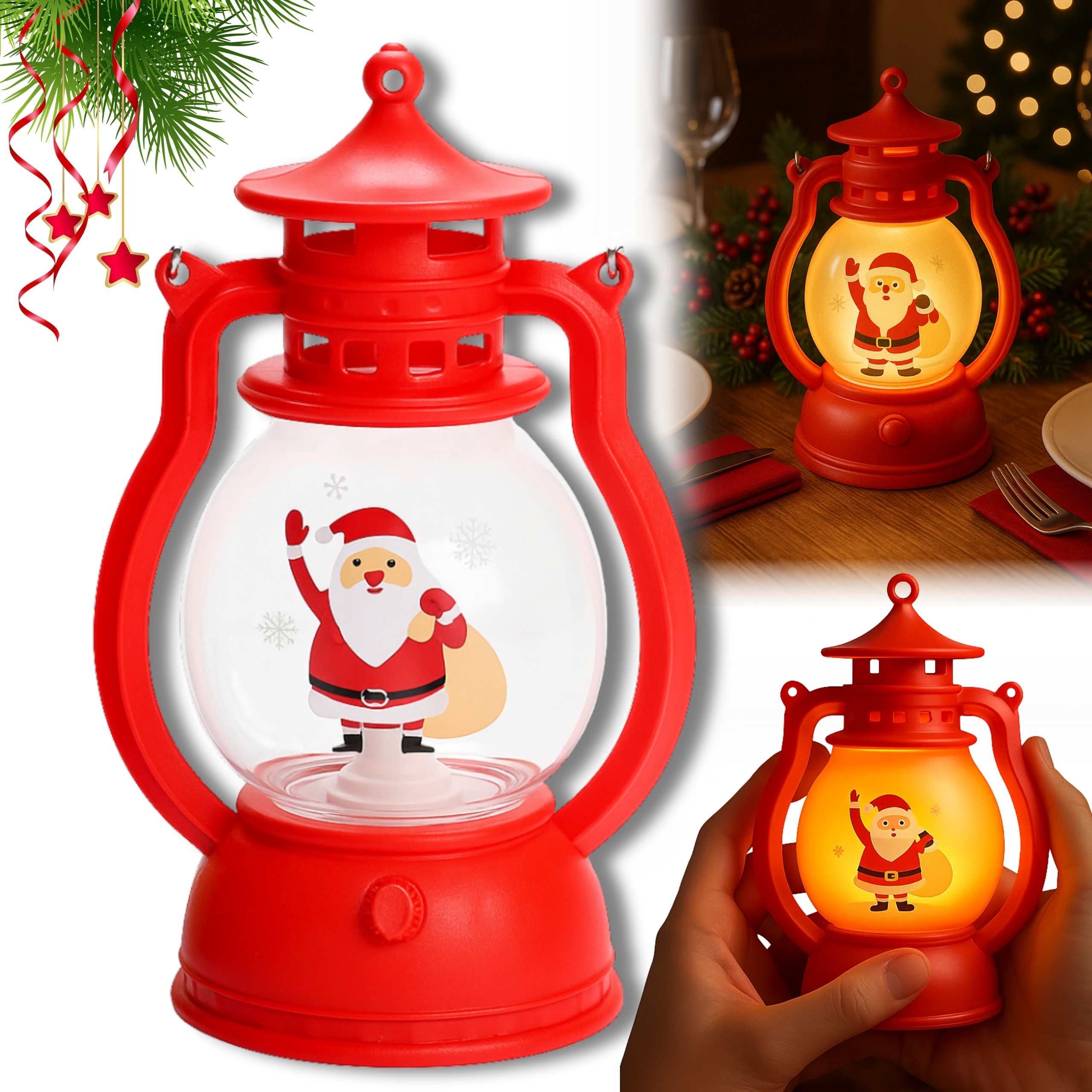 LAMPION LED 12,6 CM DEKORACJA ŚWIĄTECZNA MIKOŁAJ