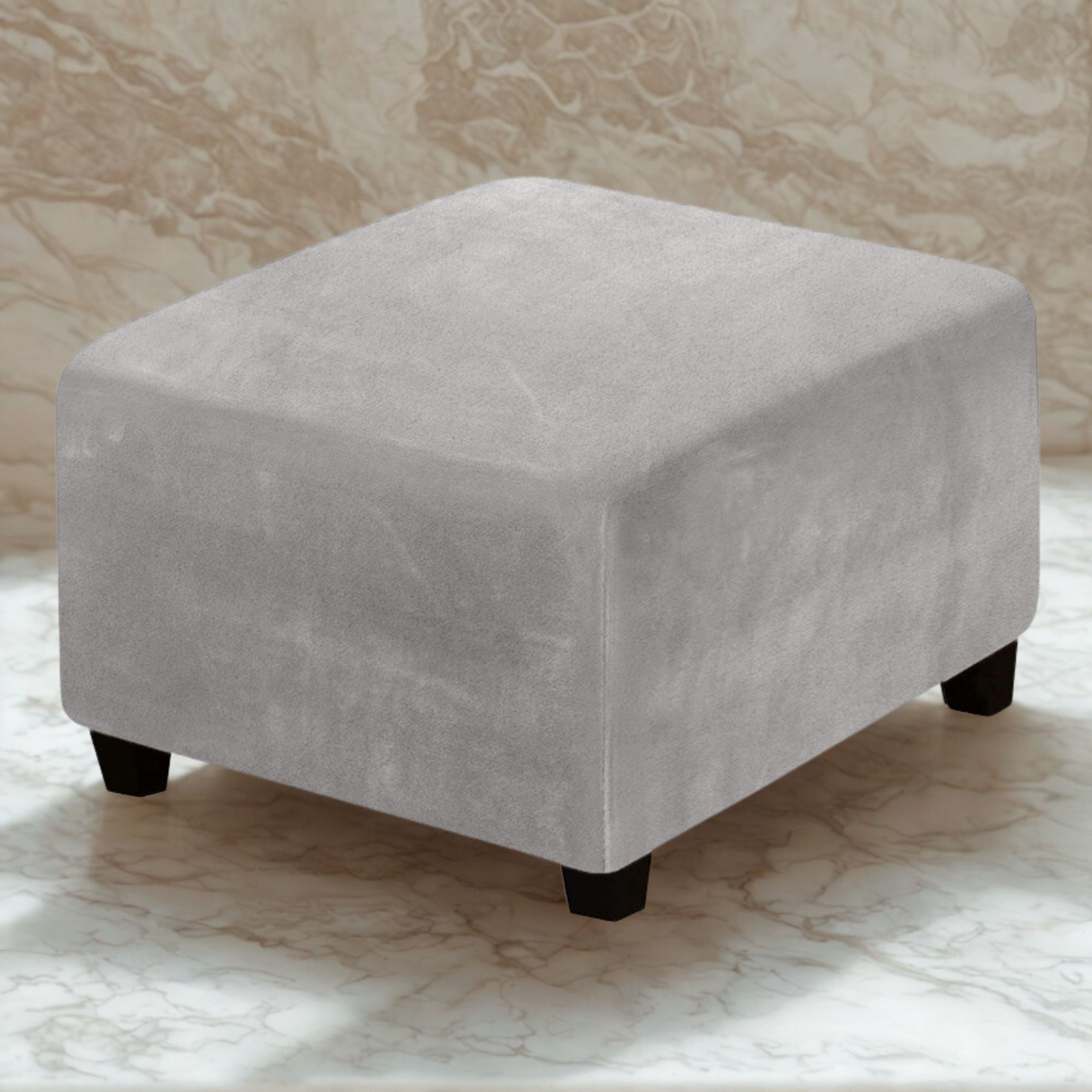 POKROWIEC NA PODNÓŻEK PUF ELASTYCZNY WELUR PREMIUM AKSAMIT JASNY SZARY.