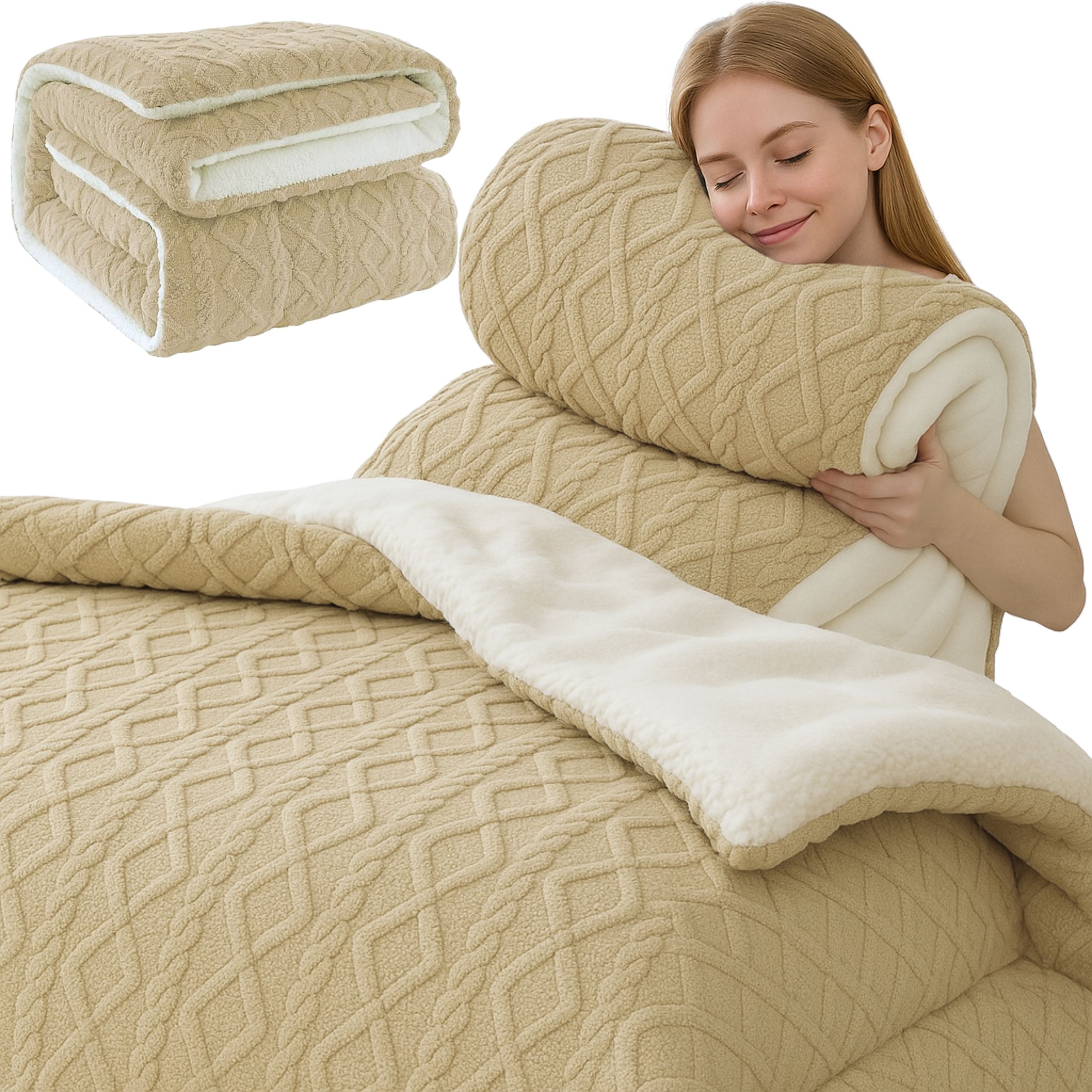 KOŁDRA CIEPŁA ZIMOWA PUSZYSTA 150X200 4,2 KG KHAKI