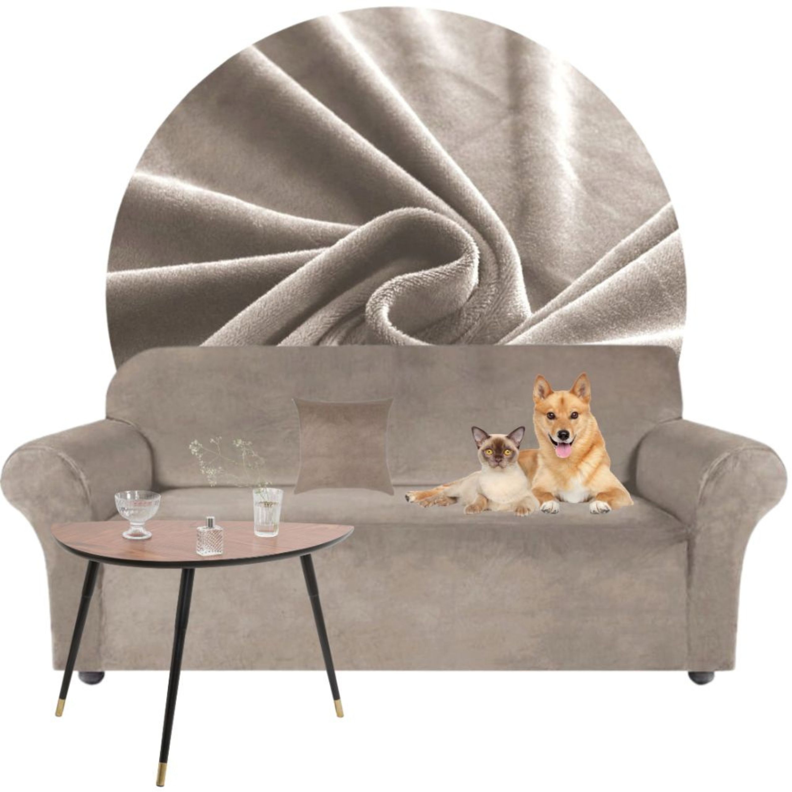 POKROWIEC NA KANAPĘ SOFĘ NAROŻNIK ELASTYCZNY WELUR AKSAMIT 190-230 BEŻOWY